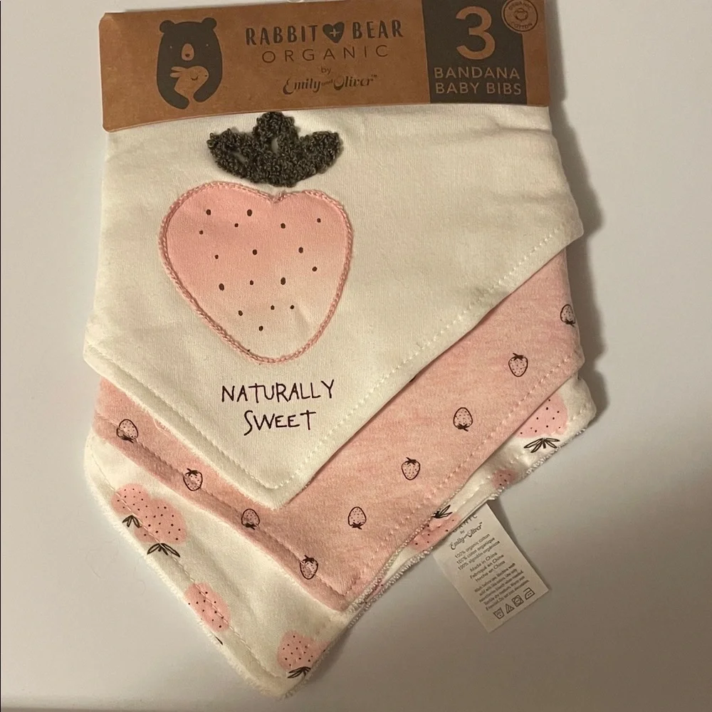 Rabbit & Bear Organic Pink Strawberry Bandana Bibs - 3 Pack